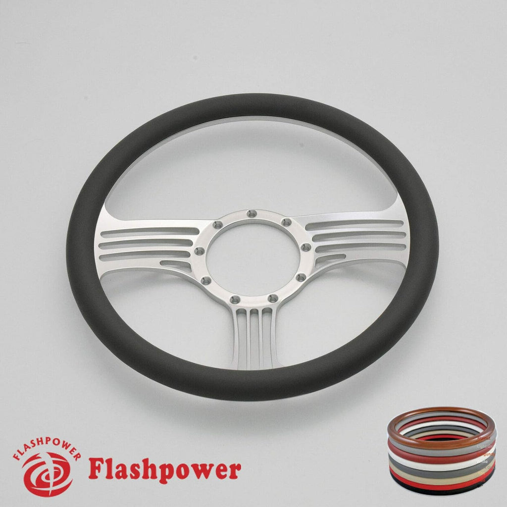 14'' Billet Half Wrap 9 Bolts Steering Wheel with 2'' Dish and Horn Button(Dark Grey)