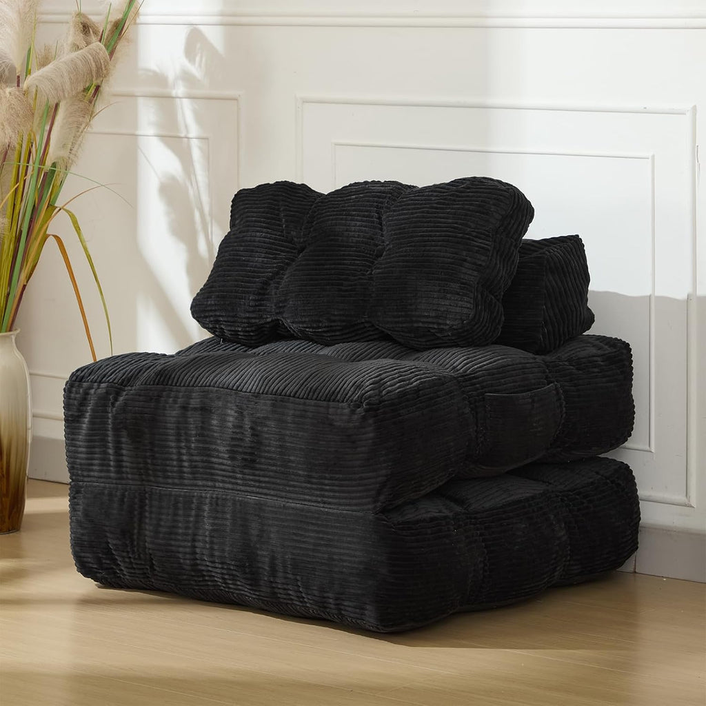 Garvee Folding Sofa Bed, Convertible Sleeper Chair with Pillow Foldable Mattress with Back Support, Boneless Fold Out Chair Bed Comfy Floor Sofa Lounge for Living Room, Bedroom, Black, Single