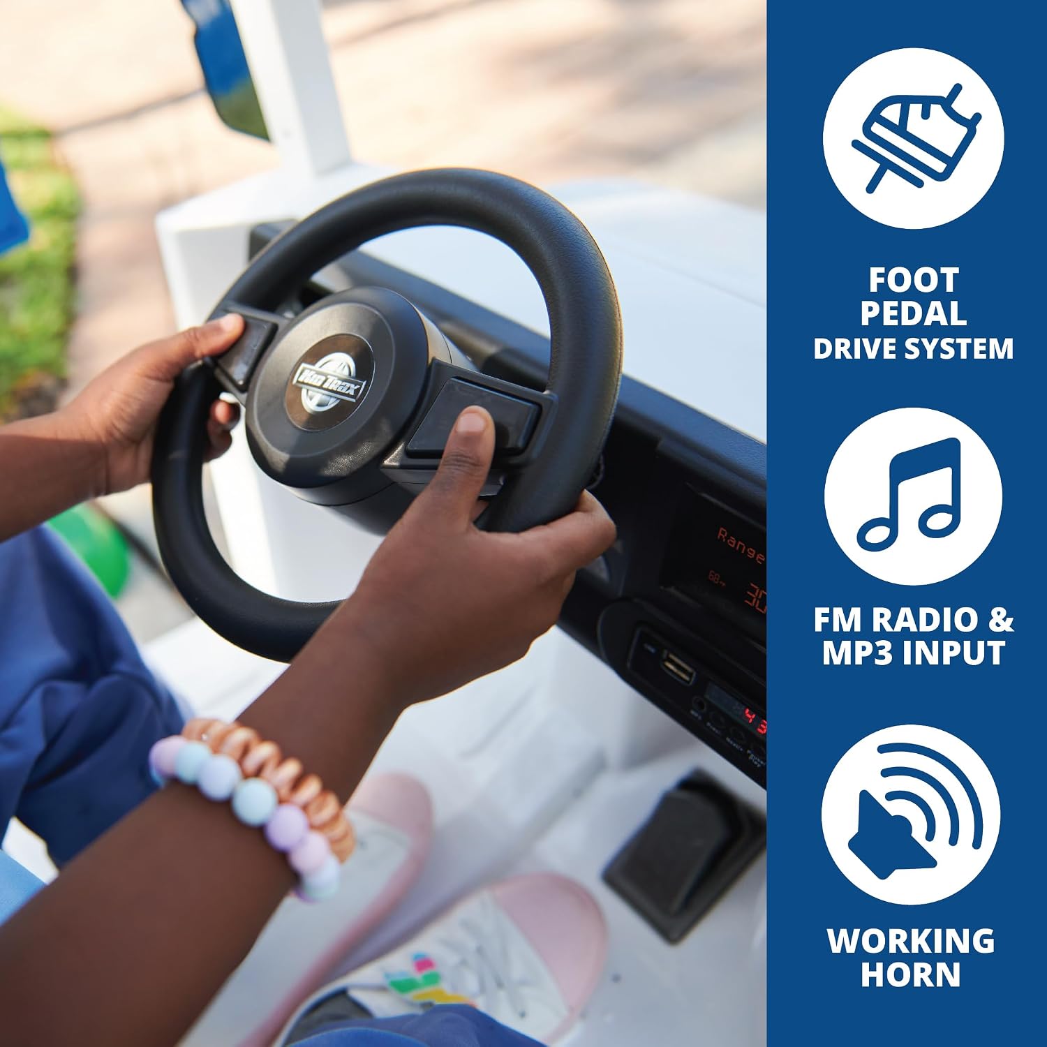 Kid Trax 6V USPS Mail Truck Ride-On Toy, Ages 3-5, Max Weight 60 lb, Includes Mailbox, Play Envelopes, Working Headlights/Horn, FM Radio/MP3 Input
