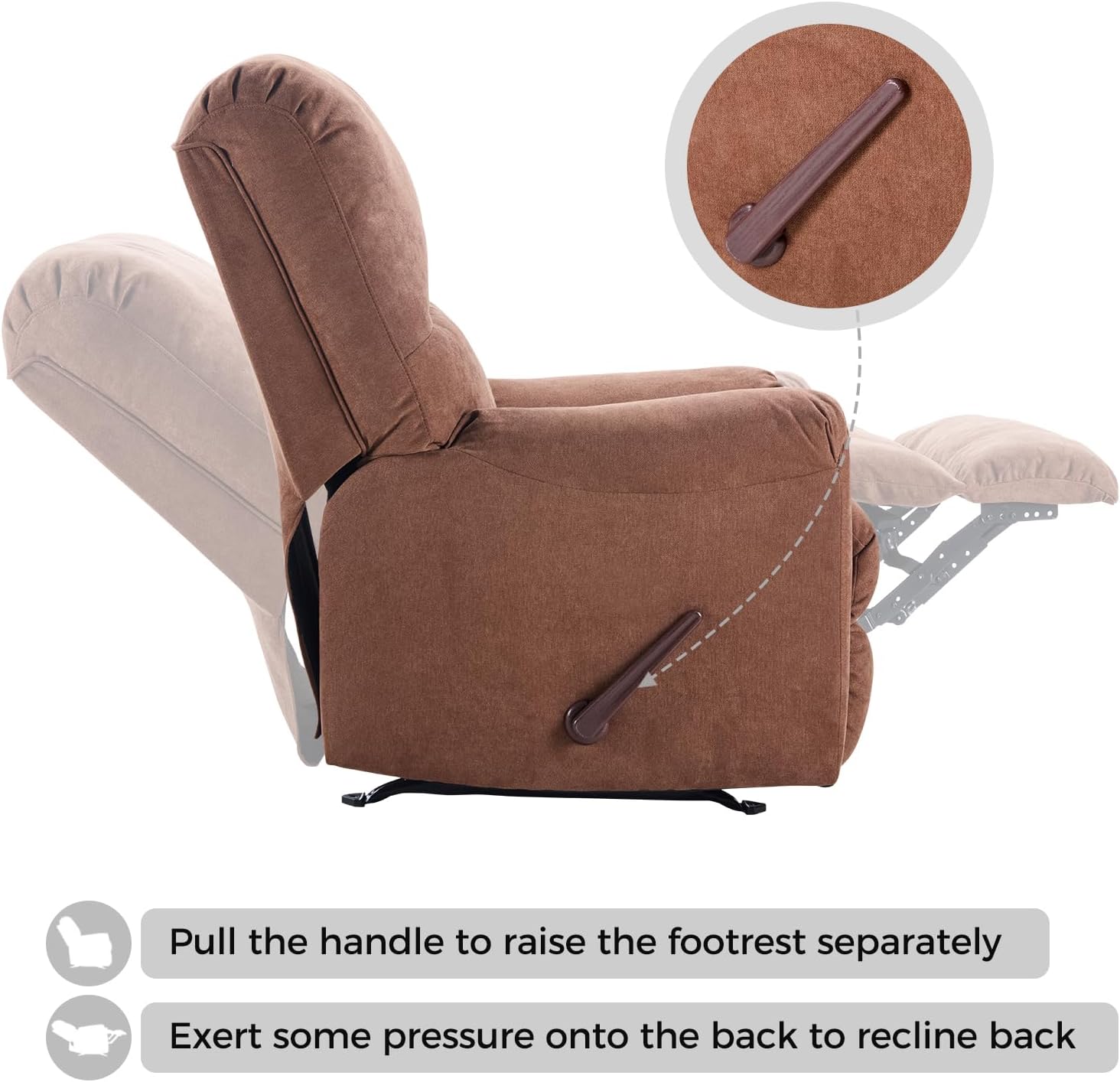 CANMOV Rocker Recliner Chair for Adults Set of 2,Manual Recliner Chair with Overstuffed Backrest and Armrests, Soft Fabric Manual Rocking Reclining Sofa for Living Room,Brown