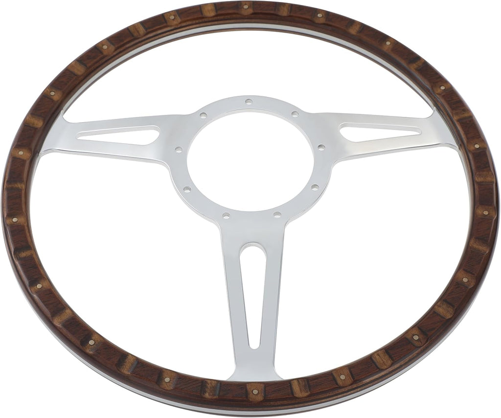 14'' Classic Riveted wood grain steering wheel with horn button