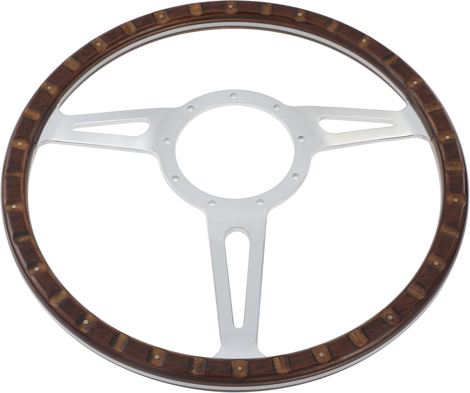 14'' Classic Riveted wood grain steering wheel with horn button