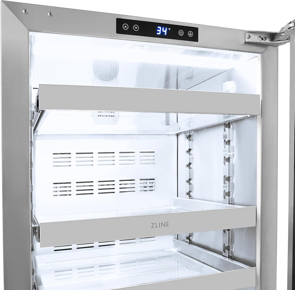 ZLINE Autograph Edition 24 in. Touchstone 151 Can Beverage Fridge With Stainless Steel Glass Door And Champagne Bronze Handle (RBSOZ-GS-24-CB)