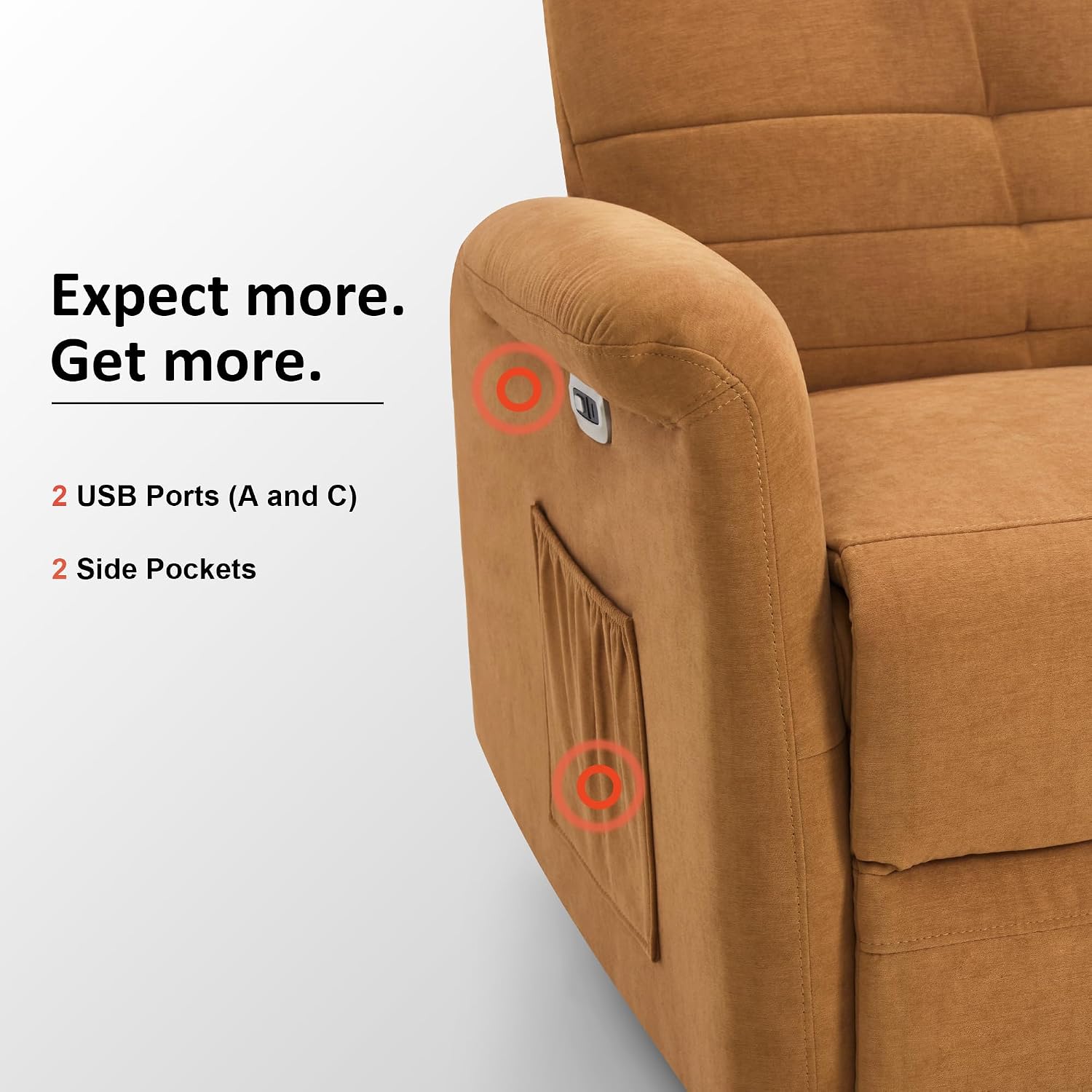 MCombo Power Swivel Glider Recliner Chair, Electric Rocker Recliner Chairs with USB Charging Ports for Living Room and Nursery, Fabric 7763 (Orange)