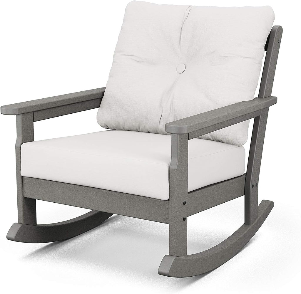 Polywood® Vineyard Deep Seating Rocking Chair in Slate Grey/Natural Linen