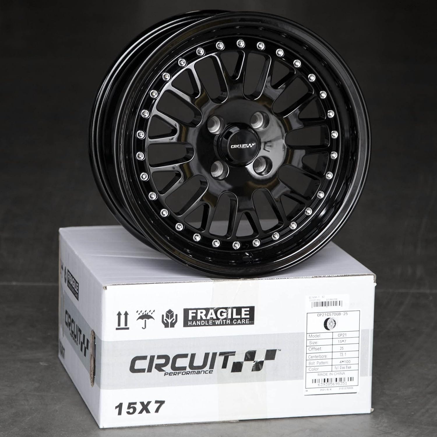 Circuit Performance CP21 15×7 Gloss Black 4×100 [+25mm] Wheel Rim compatible with Acura Integra, Honda Civic, Mazda Miata MX5, and BMW E30