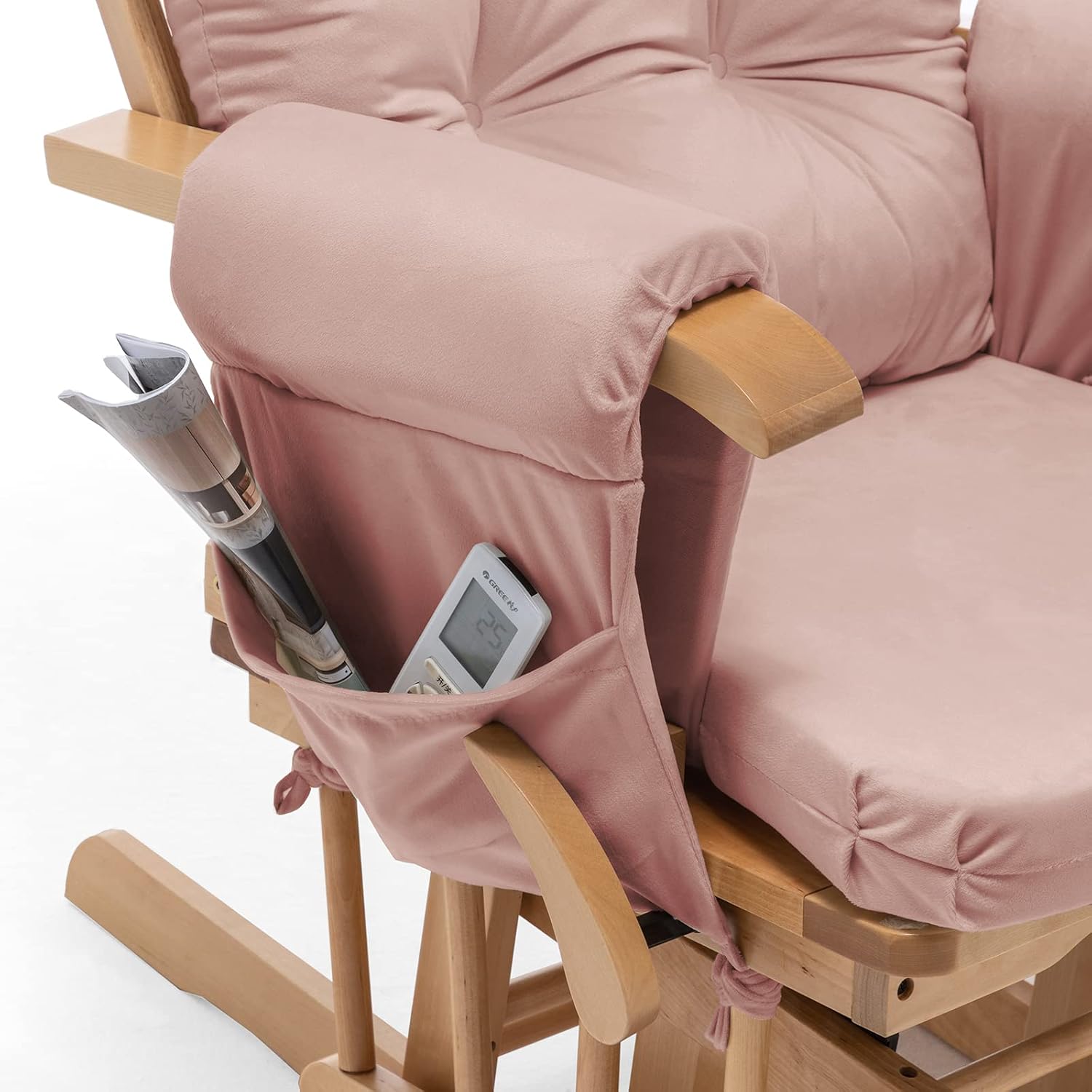 Paddie Glider Rocker Replacement Cushions Velvet with Storage, Rocking Chair Cushion Set with Ties, 5PCS, Pink