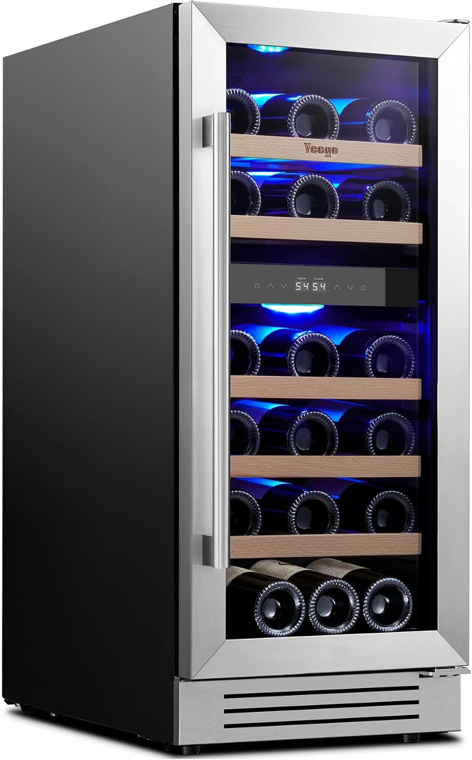Yeego Wine Fridge Cooler - 15 Inch Dual Zone Wine Fridge Hold 28 Bottles, 40-65°F Wine Refrigerator Glass Door, Built in Fridge, Freestanding Adjustable Shelves Fridge for Beer Soda Drink Home Bar
