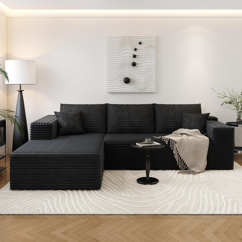 107.5' Cloud Sectional Couch with L-Shape Chaise,Modern Modular Sofa with Deep Seat, Upholstered Couches for Living Room Bedroom Apartments,No Assembly Required, (Black,Left Facing Chaise)
