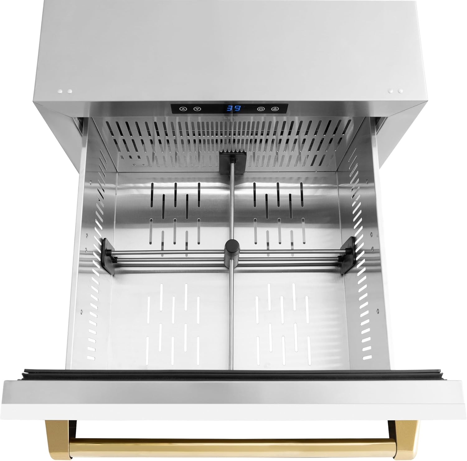 ZLINE Autograph Edition 24 in. Touchstone 168 Can Outdoor-Rated Dual Refrigerator Drawer with White Matte Doors and Polished Gold Handles (RDSOZ-WM-24-G)