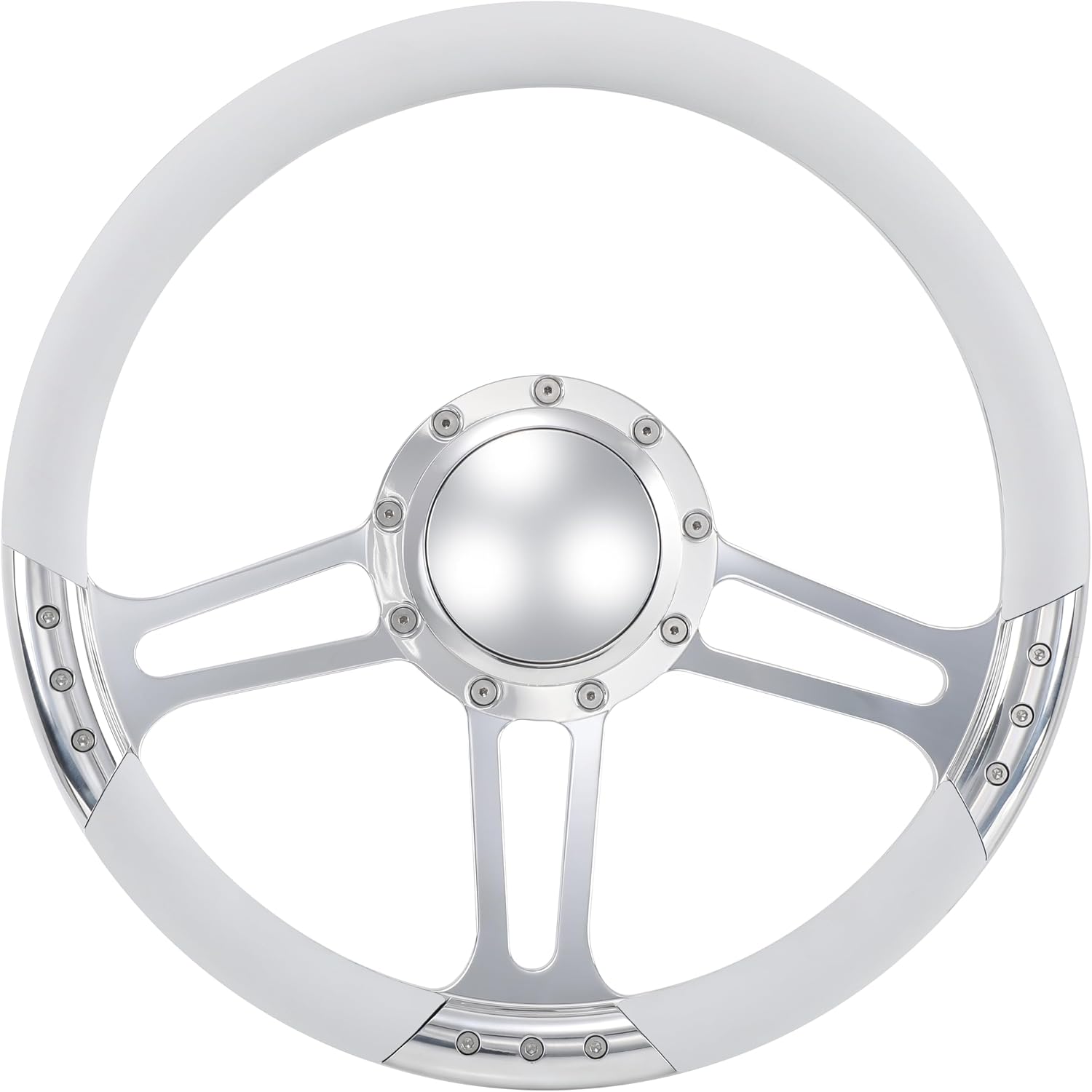 14'' Billet Trinity Half Wrap 9 Bolts Steering Wheel with 2'' Dish and Horn Button (White)