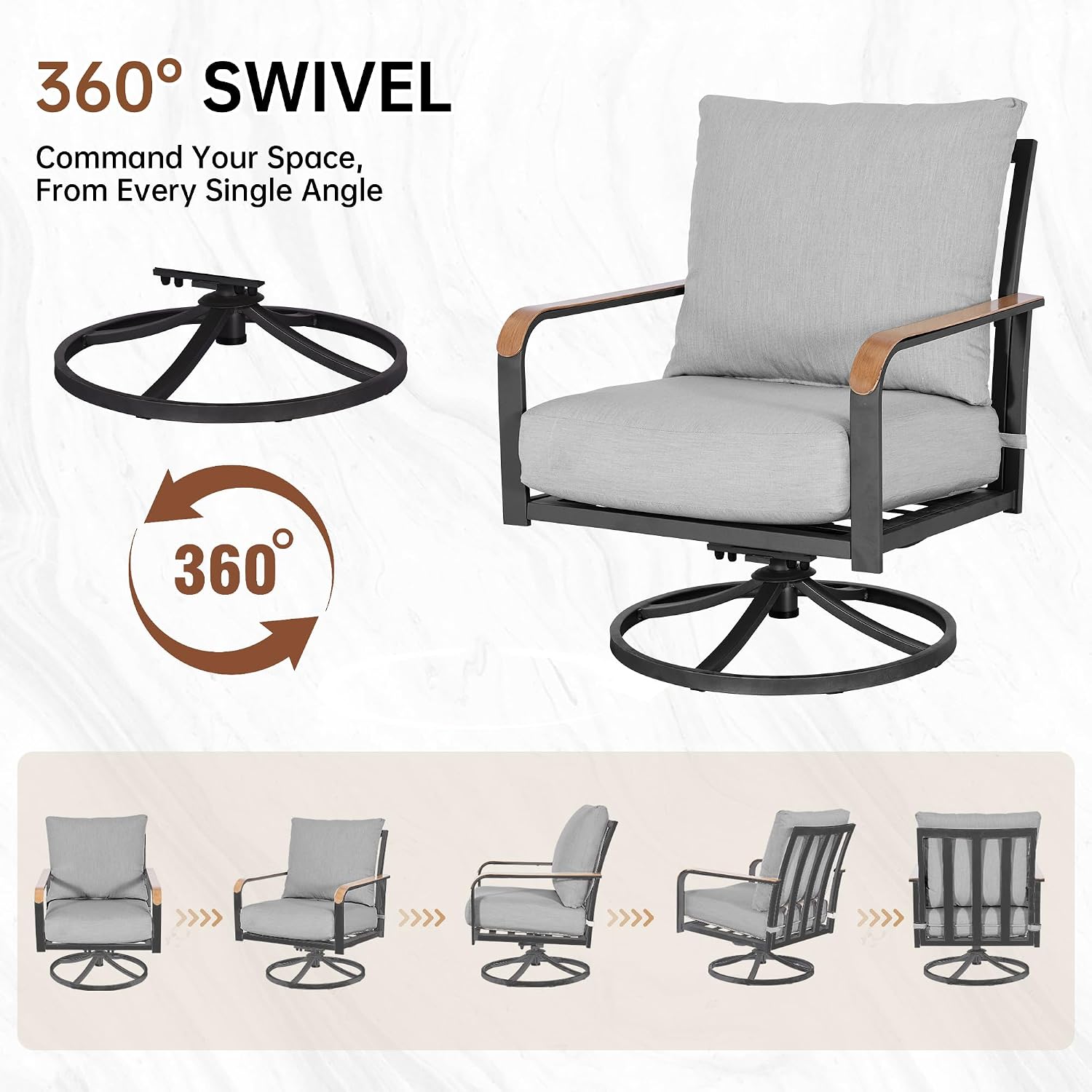 NATURAL EXPRESSIONS Patio Furniture Set,Outdoor Patio Chairs with 2 Swivel Glider Rocking Chairs,5 Piece Outdoor Conversation Set with Ottomans,All Weather Sturdy Frame,6' Cushions for Garden,Yard