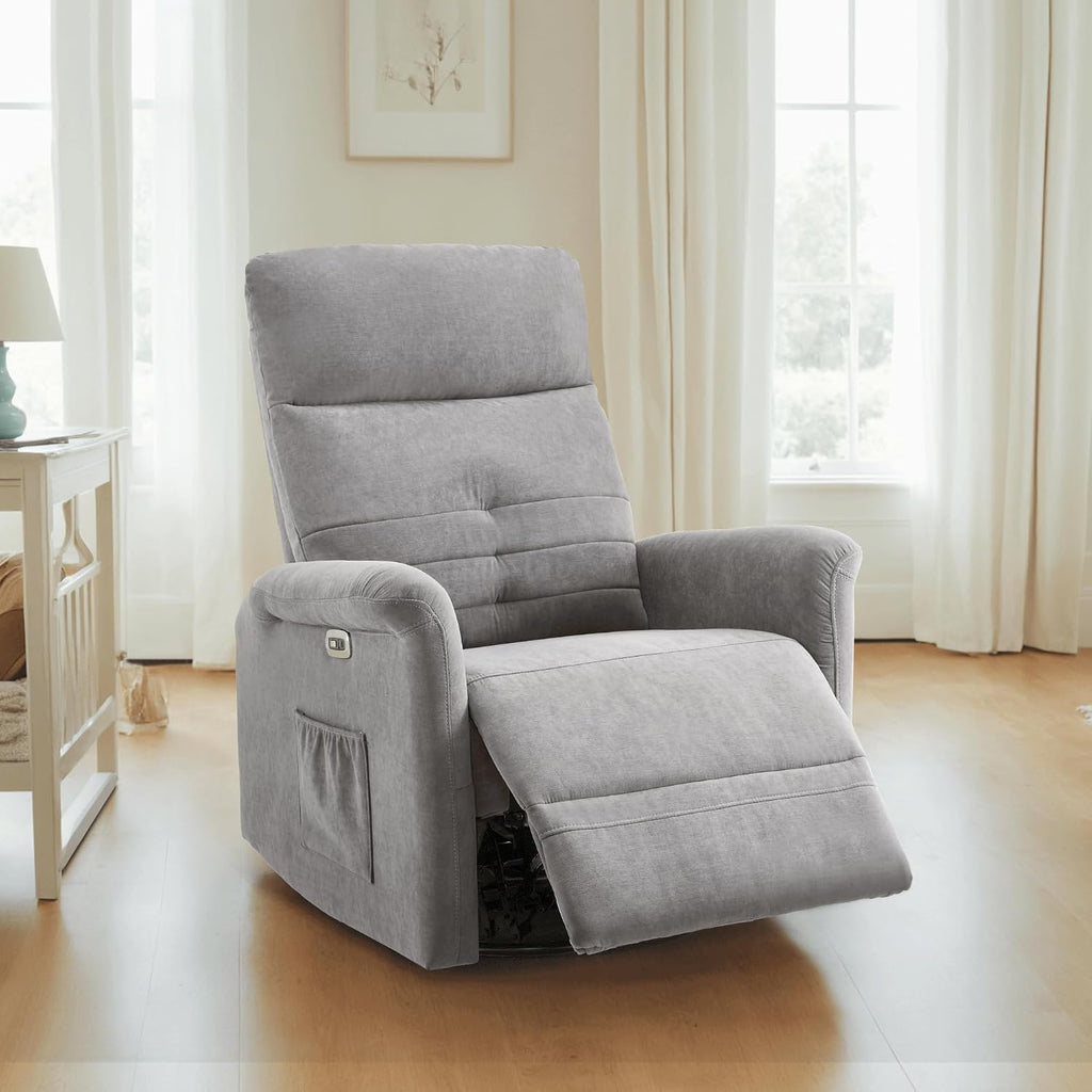 MCombo Power Swivel Glider Recliner Chair, Electric Rocker Recliner Chairs with USB Charging Ports for Living Room and Nursery, Fabric 7763 (Light Grey)