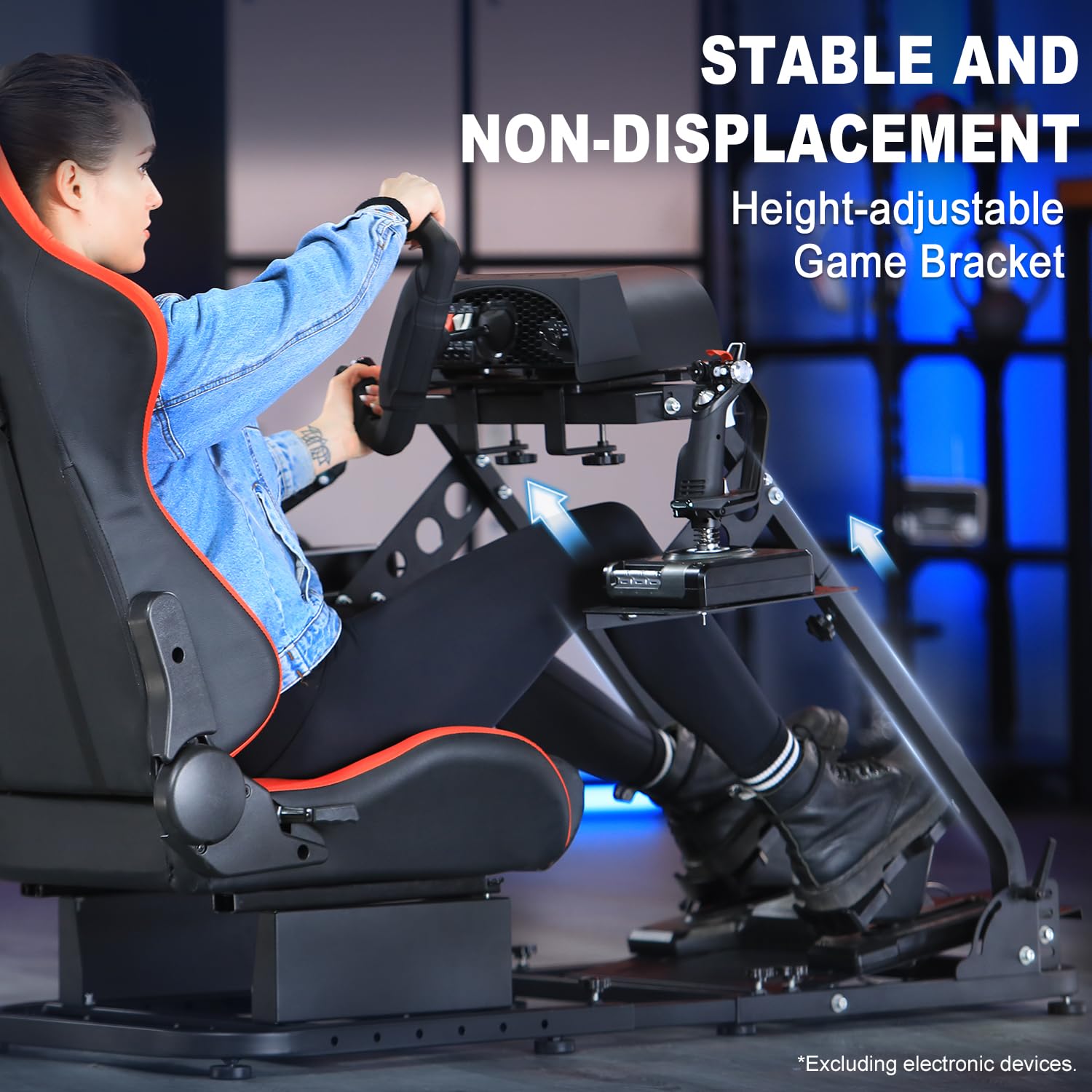 Marada Flight Sim Cockpit with Red Seat and Racing Wheel Stand for Driving and Flight Simulator Fit for Thrustmaster HOTAS Warthog, for Logitech Adjustable |Throttle,Joystick,Keyboard not Included