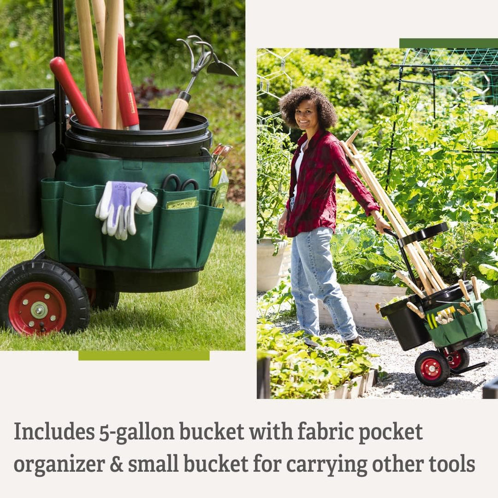 Gardener's Supply Company Heavy Duty Mobile Tool Storage Caddy | All in One Easy-Roll Garden Utility Cart Carrier | Includes 5-gallon Bucket & Fabric Organizer with Multiple Pockets