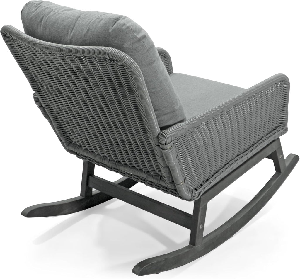 Merax 2-Piece Outdoor PE Rattan Rocking Chairs Seating Set, Wicker Modern with Soft Polyester Cushioned, Wooden Frame for Patio, Balcony Relaxation, Gray