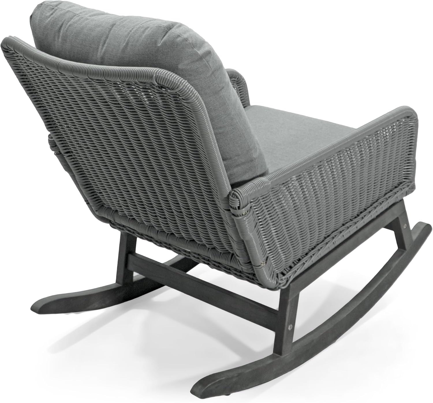 Merax 2-Piece Outdoor PE Rattan Rocking Chairs Seating Set, Wicker Modern with Soft Polyester Cushioned, Wooden Frame for Patio, Balcony Relaxation, Gray