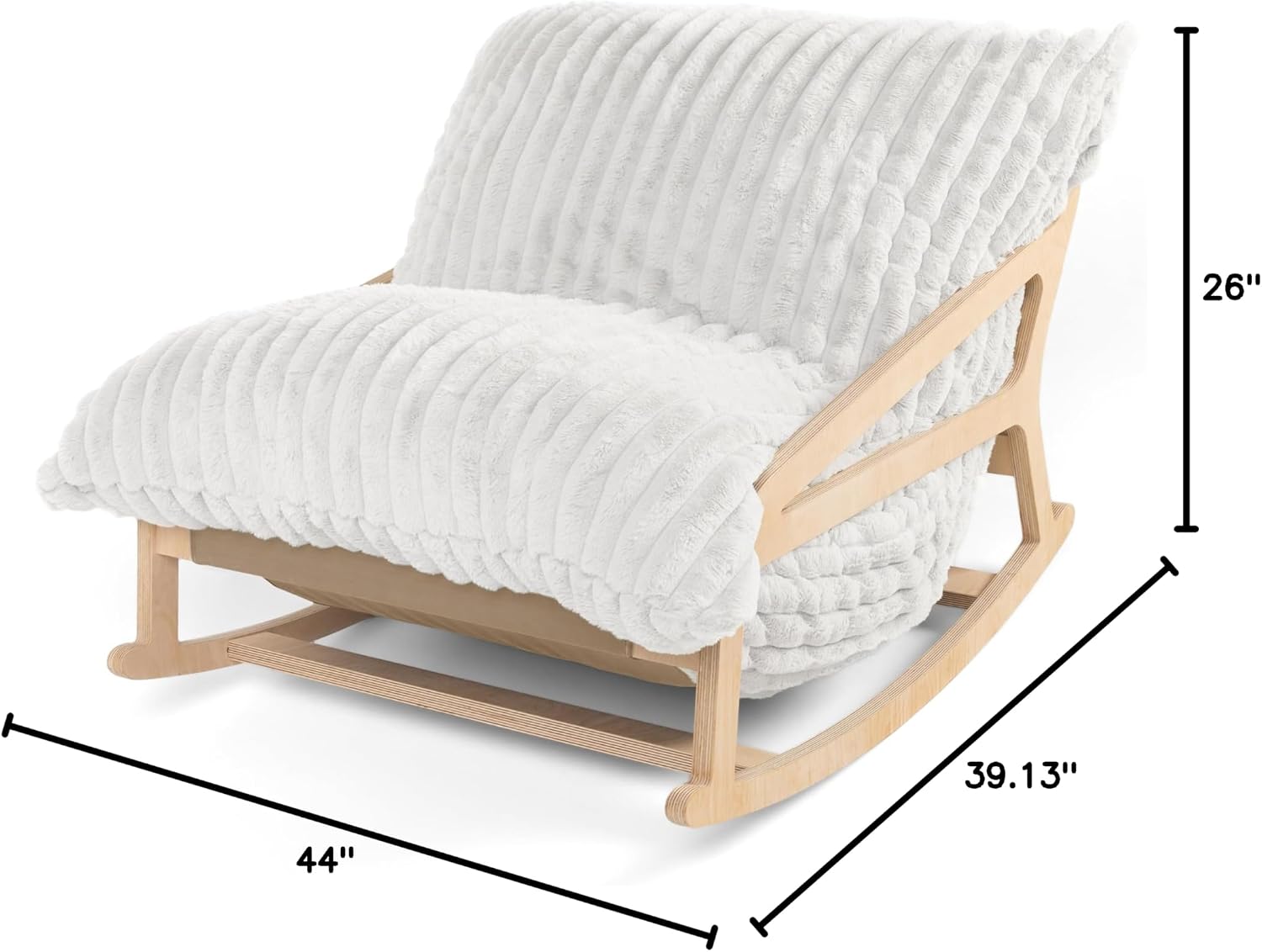 Pillow Saxx Bean Bag Rocking Chair - Elegant Oversized Rocker with Modern Wood Frame, Mondo Fur Ivory