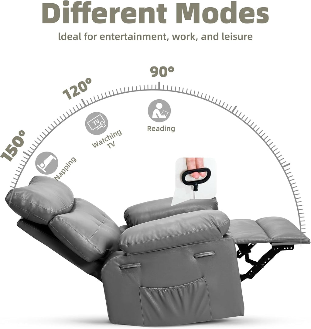 Garvee Oversized Wide Rocker Swivel Recliner Chair - PU Leather Manual Recliner for Adults, Large Nursery Glider Chair Lazy Recliner with Comfort Arm and Back for Living Room, Bedroom