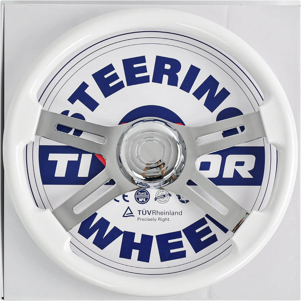 18' Walnut Wood Truck Steering Wheel 4 Spoke Aluminum Chrome Plated Steering Wheel for Semi-Trailers,Trucks for Kenworth t800 Accessories,Peterbilt,Volvo, Freightliner,White（ABS）