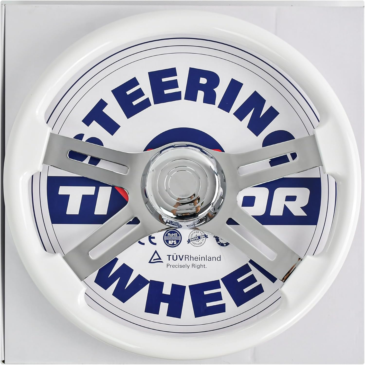 18' Walnut Wood Truck Steering Wheel 4 Spoke Aluminum Chrome Plated Steering Wheel for Semi-Trailers,Trucks for Kenworth t800 Accessories,Peterbilt,Volvo, Freightliner,White（ABS）