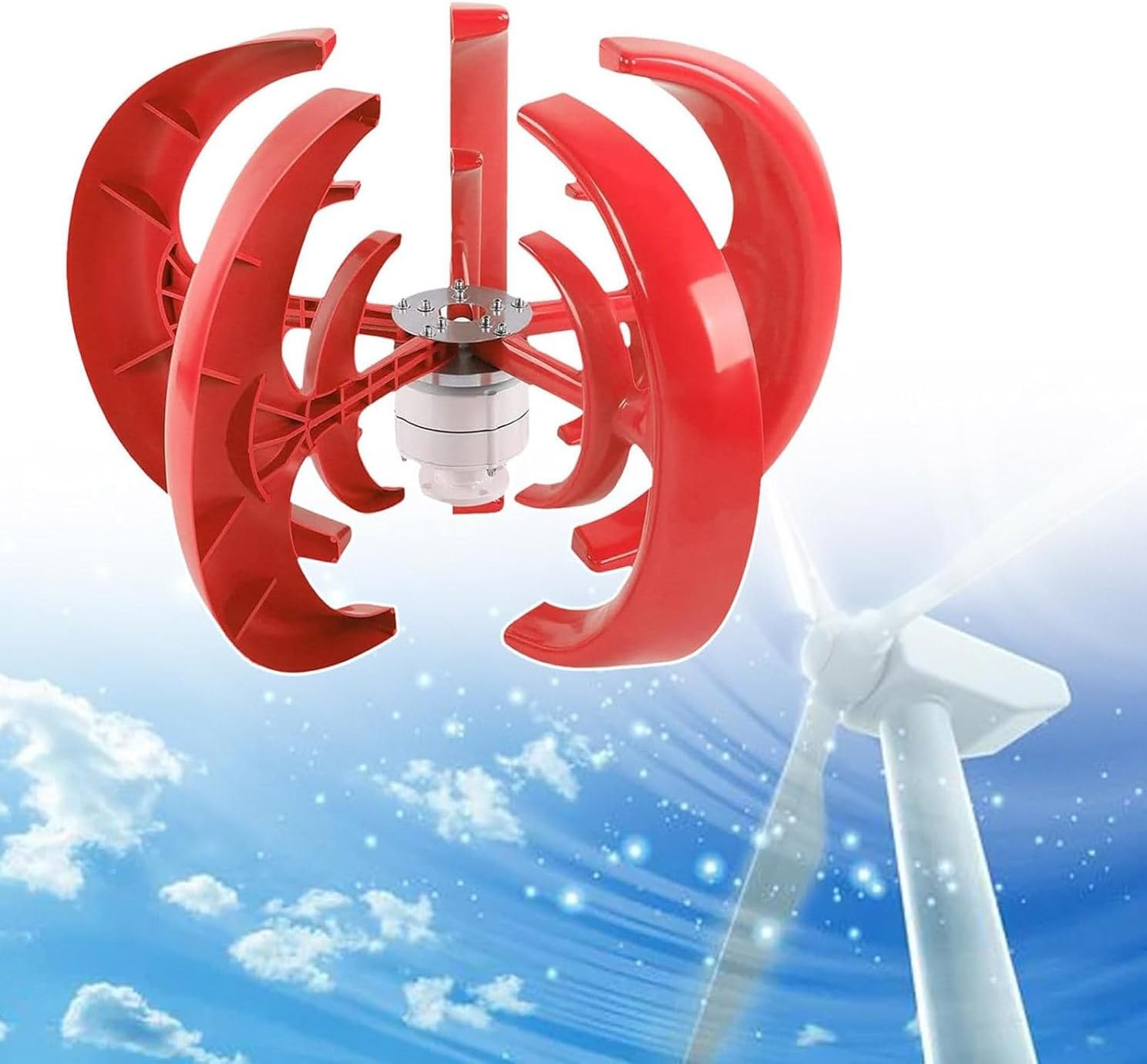 1000W Wind Turbine Generator Kit - 12V/24V Vertical Axis Windmill with Maglev Technology, Home Energy Solutions, Free Renewable Power, Efficient Three-Phase Generator - Red