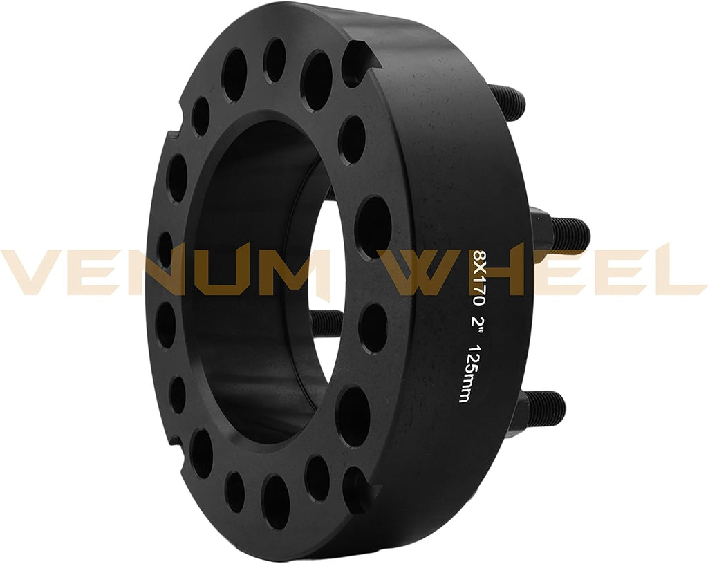 Complete Bolt-On Kit 2' Thick Black Hub Centric Wheel Spacers Adapters (True Hub Centric) With Lip M14x1.5 Studs Lug Nuts Made In USA Works With F-250 F-350 SRW Excursion