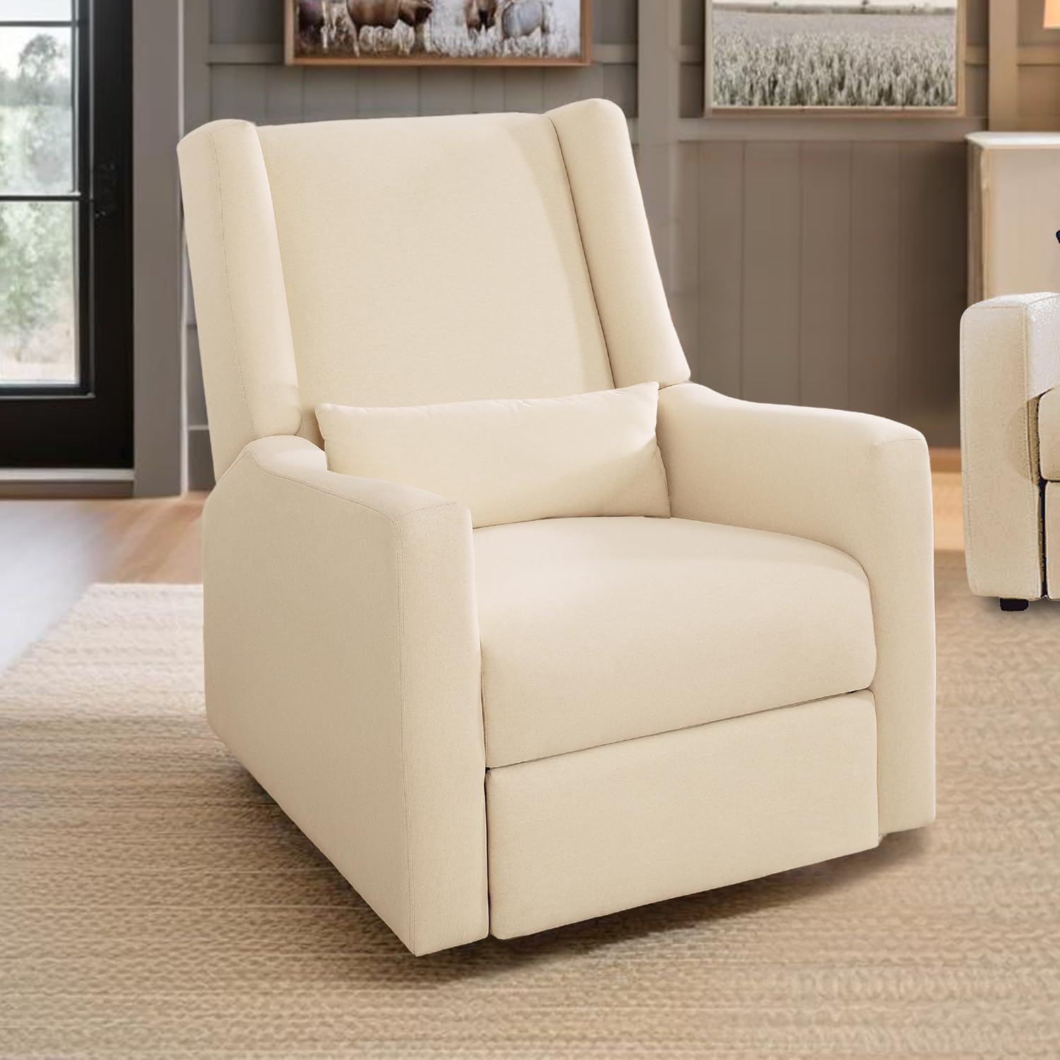 Naomi Home Tanya Luxury Motion Recliner Chair, Cream – Plush Upholstered Glider Rocker with USB Charging, Swivel, and Lumbar Support for Nursery Comfort, 275 lbs Capacity