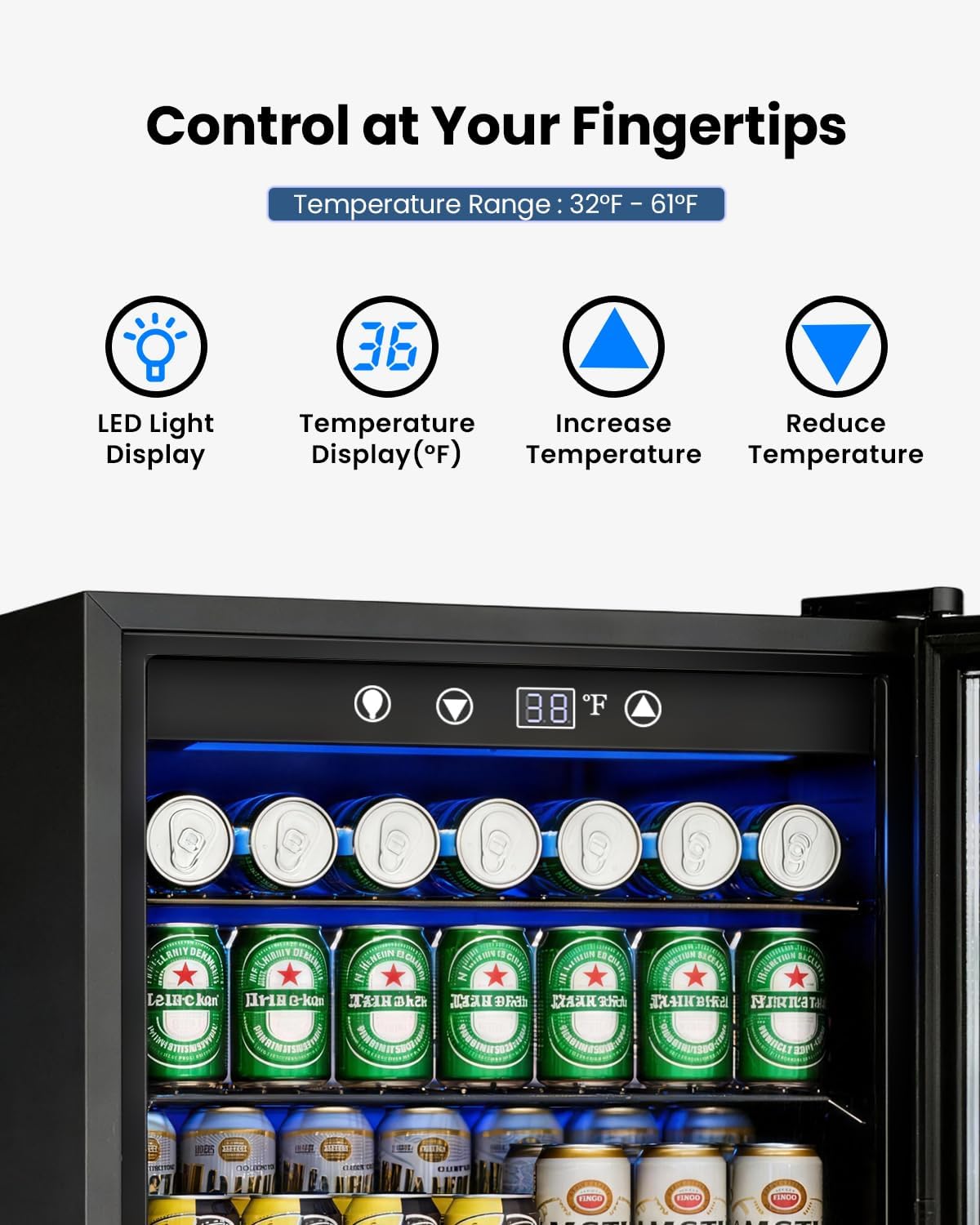 Feelfunn 4.5 Cu.Ft Beverage Refrigerator Cooler - 145 Can Mini Fridge Glass Door for Soda Beer Wine, Small Refrigerator for Bedroom Office Home Bar, 4 Adjustable Shelves, Black