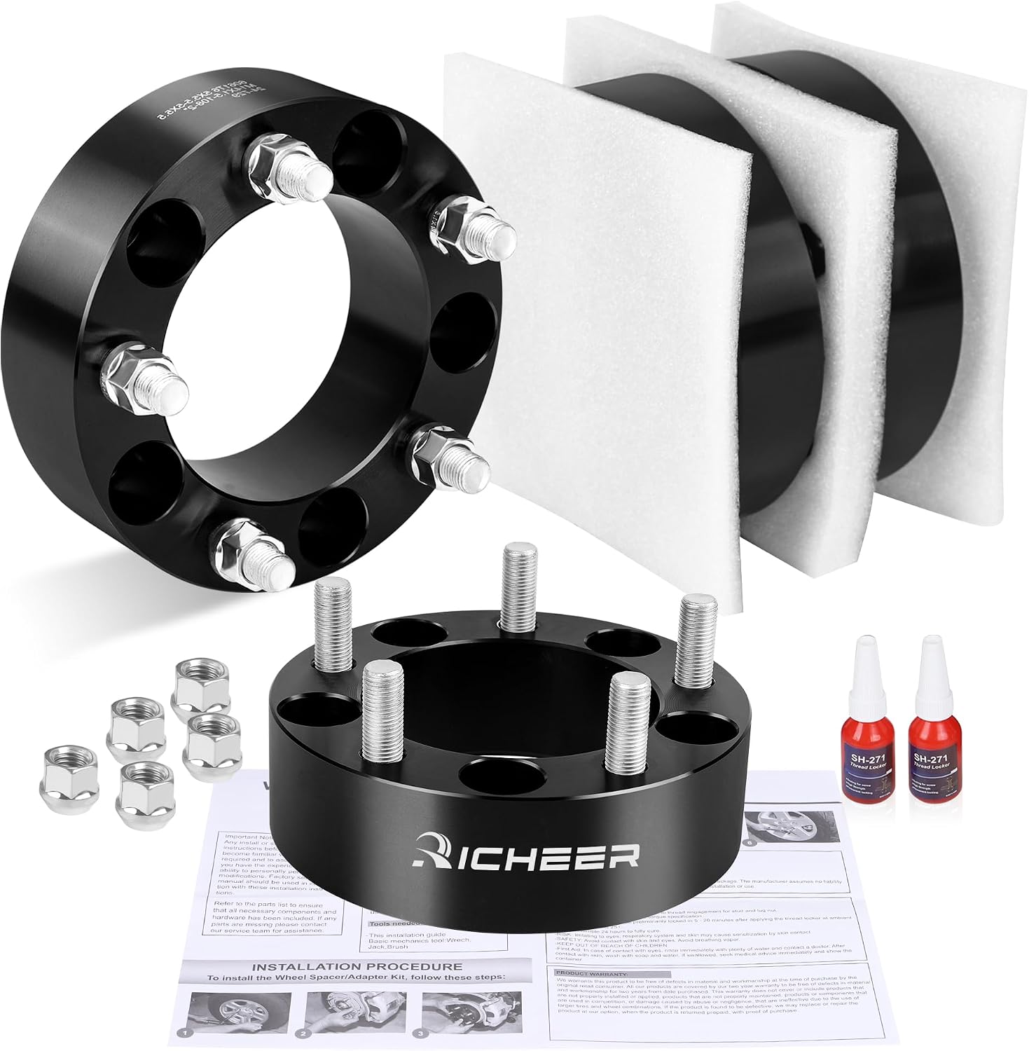 Richeer 5x5.5 Wheel Spacers for 1994-2001 Ram 1500 1980-1996 F-150 1992-2006 E-150 1945-1949 CJ2 CJ3 CJ7 CJ5 CJ6, 4PCS 2 inch 5x139.7mm 5 Lug Forged Wheel Spacers with 1/2-20 Studs & 108mm Center Bore