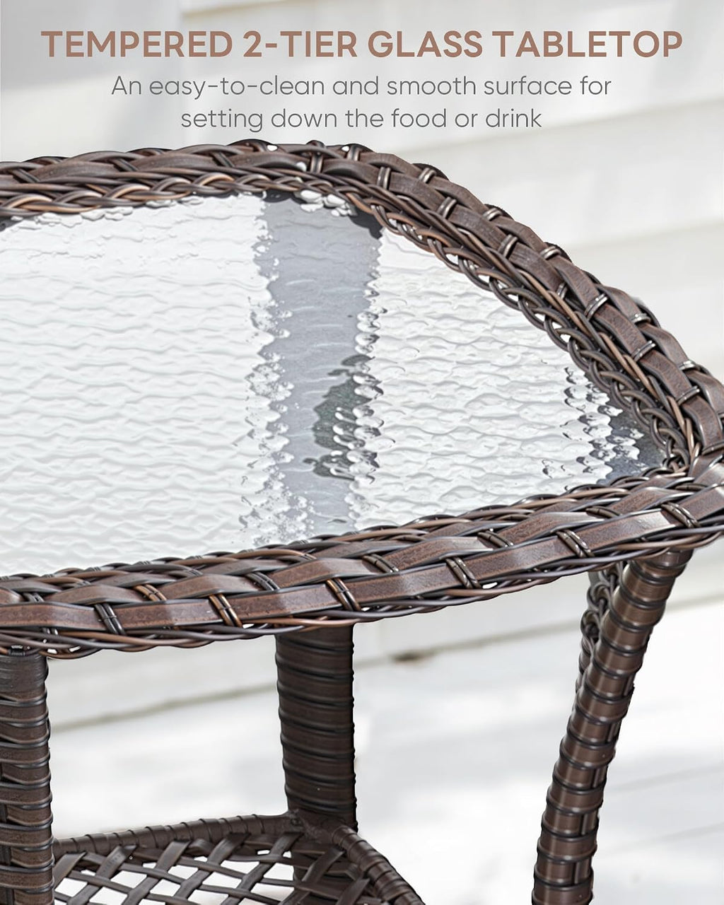 3 Piece Patio Swivel Chairs and Side Table Set - High Back Outdoor Brown Wicker Rattan Rocking Glider with Thick Cushions for Porch Apartment Deck Yard Poolside Garden - Beige