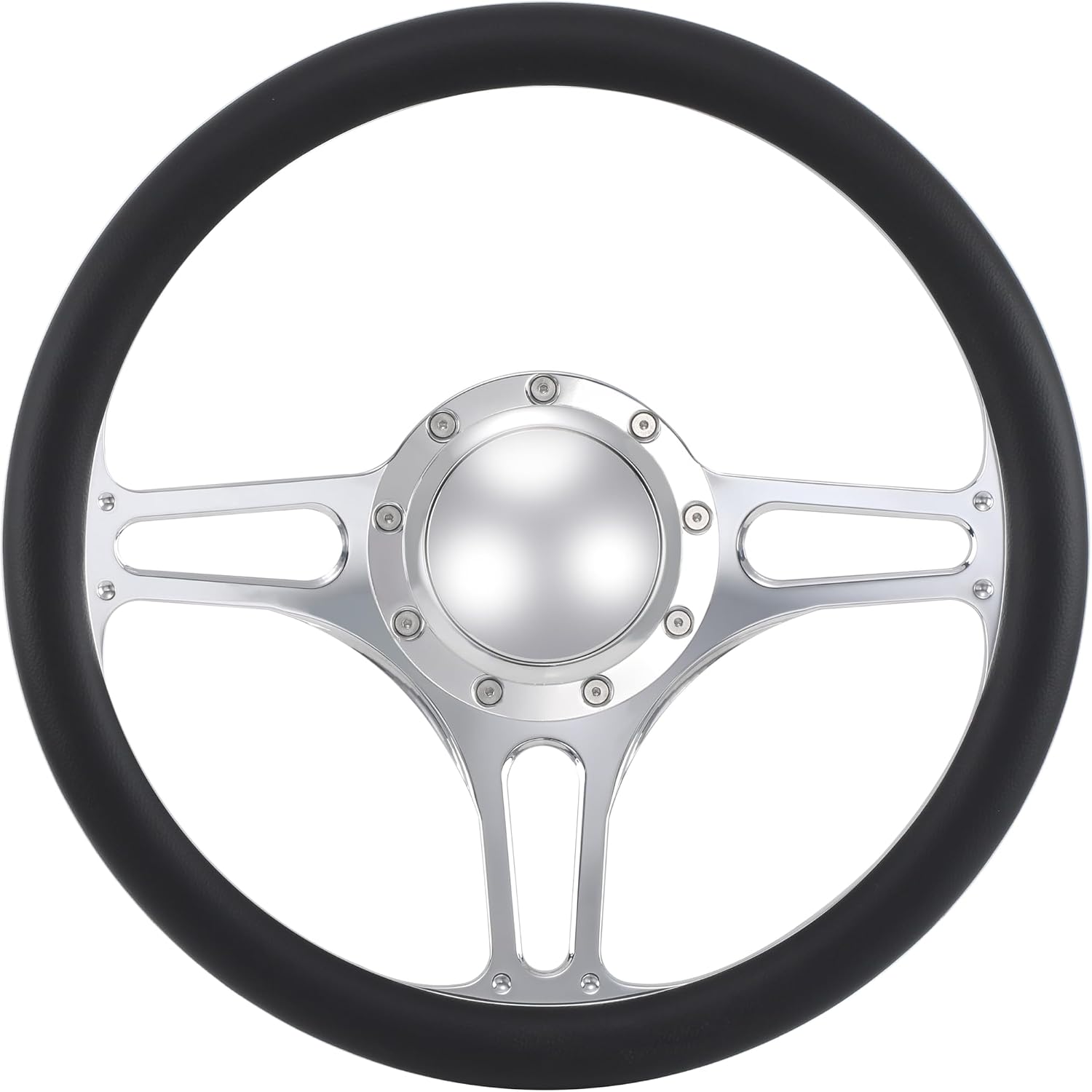 14' Polished Billet Steering Wheels Black Half Wrap with Horn Button