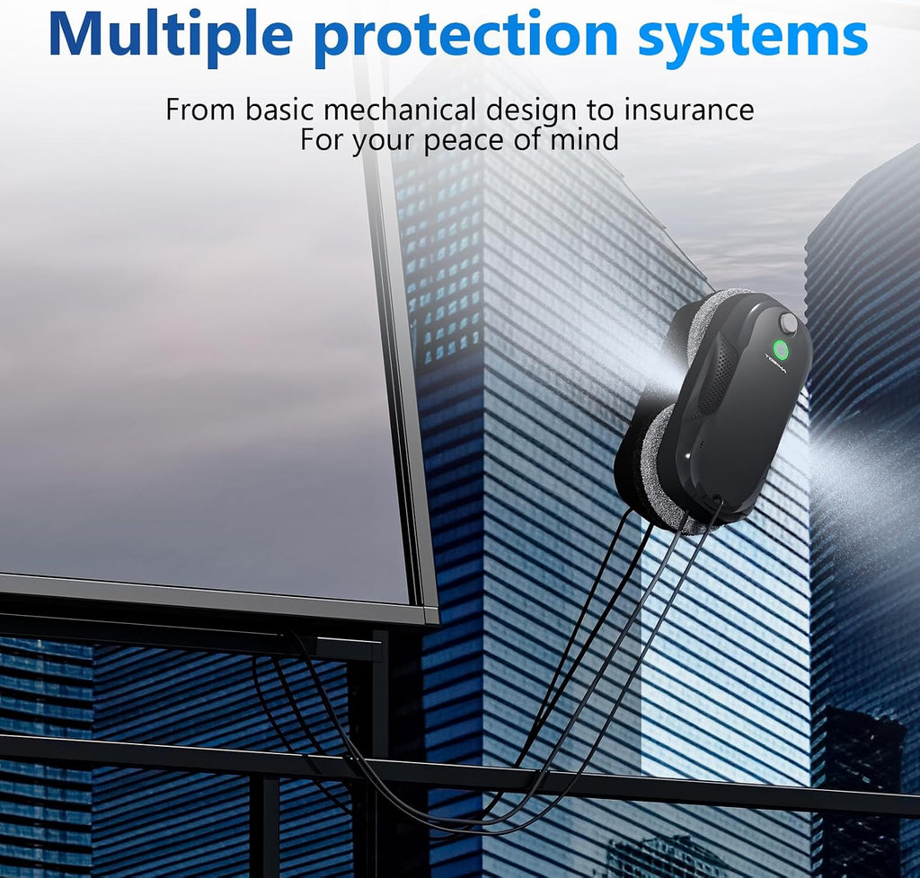 Tosima W5 Window Cleaning Robot, Dual Direction Auto-Spray Smart Window Cleaner with Triple Safety System, Smart Navigation, Remote Control, for All Smooth Surfaces, with 8 Rags, Black Robotic Vacuums