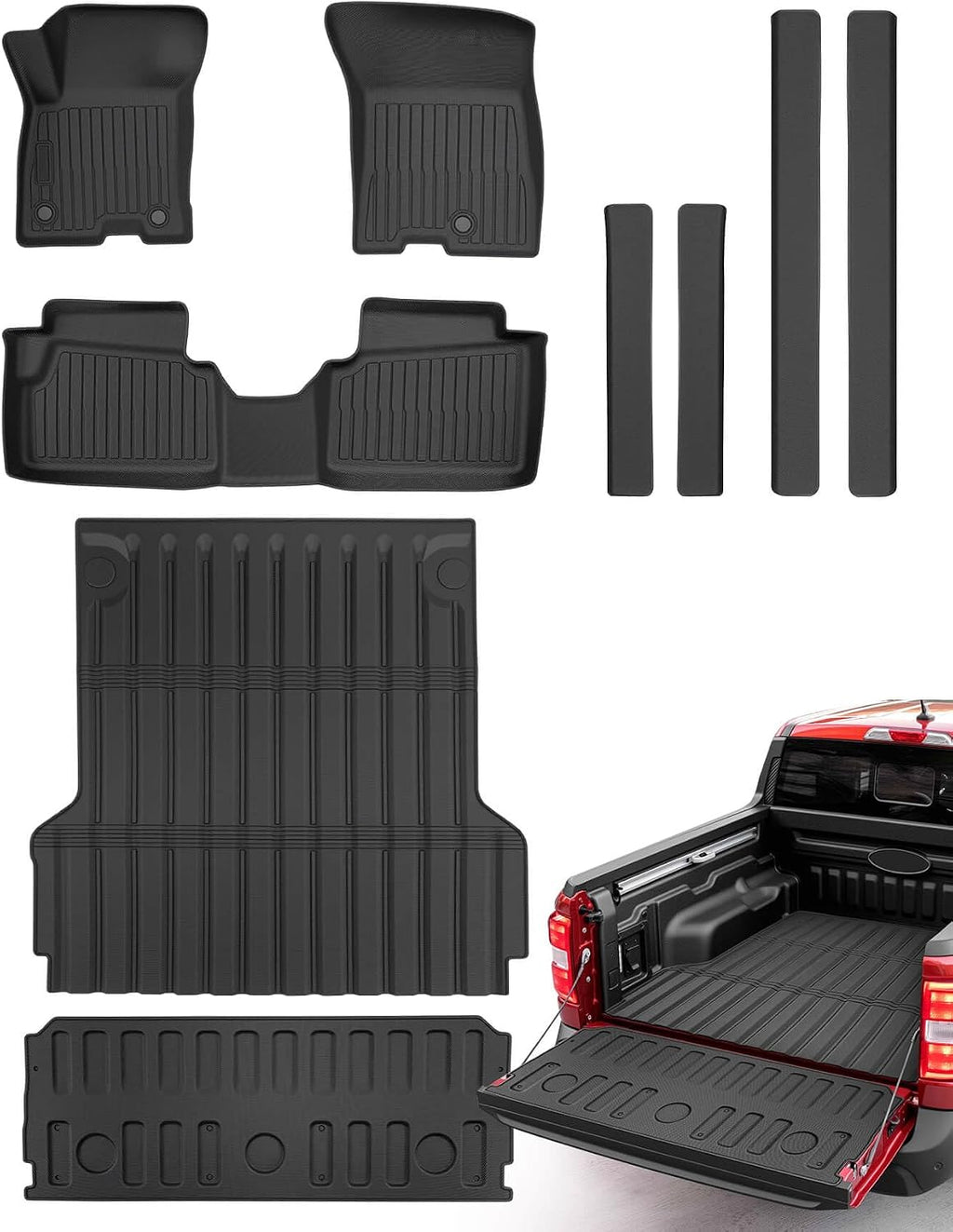 Truck Bed Tailgate Mat & Floor Liners for Ford Maverick Hybrid 2022-2026| Full Set All-Weather Car Rubber Carpet Interior Accessories for Maverick Hybrid 2026 2025 2024 2023 2022 | 9 Pcs