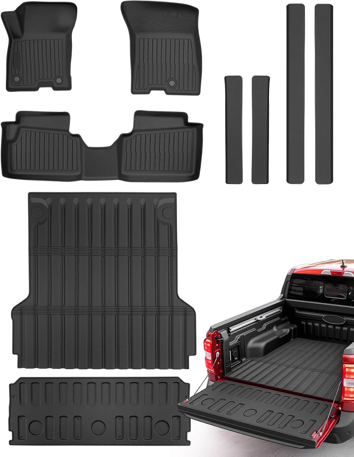 Truck Bed Tailgate Mat & Floor Liners for Ford Maverick Hybrid 2022-2026| Full Set All-Weather Car Rubber Carpet Interior Accessories for Maverick Hybrid 2026 2025 2024 2023 2022 | 9 Pcs