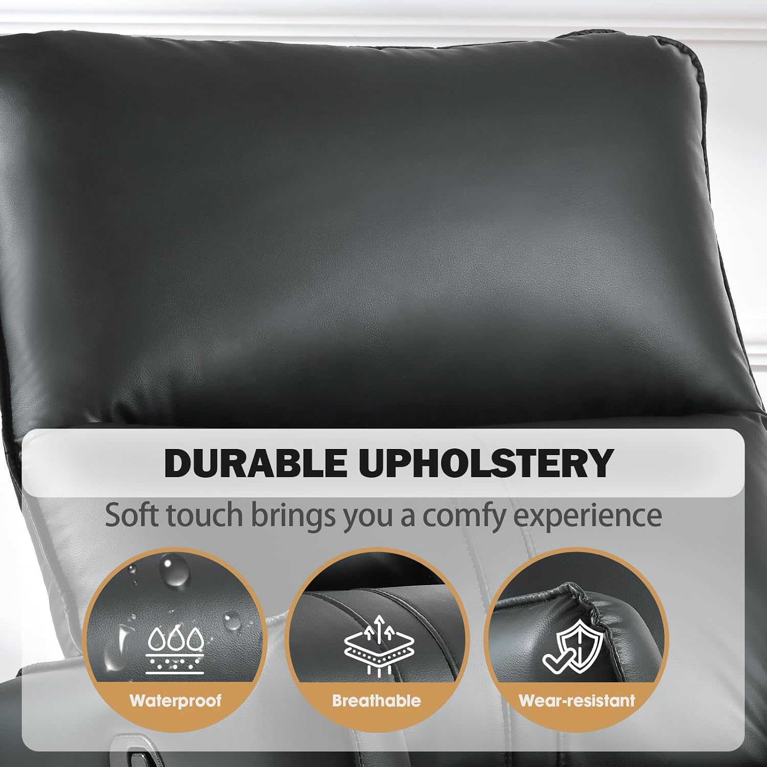 cinkehome Overstuffed Swivel Glider Recliner, Manual Swivel Rocking Recliner, Faux Leather Rocker Recliner Chair, Side Pockets, Black