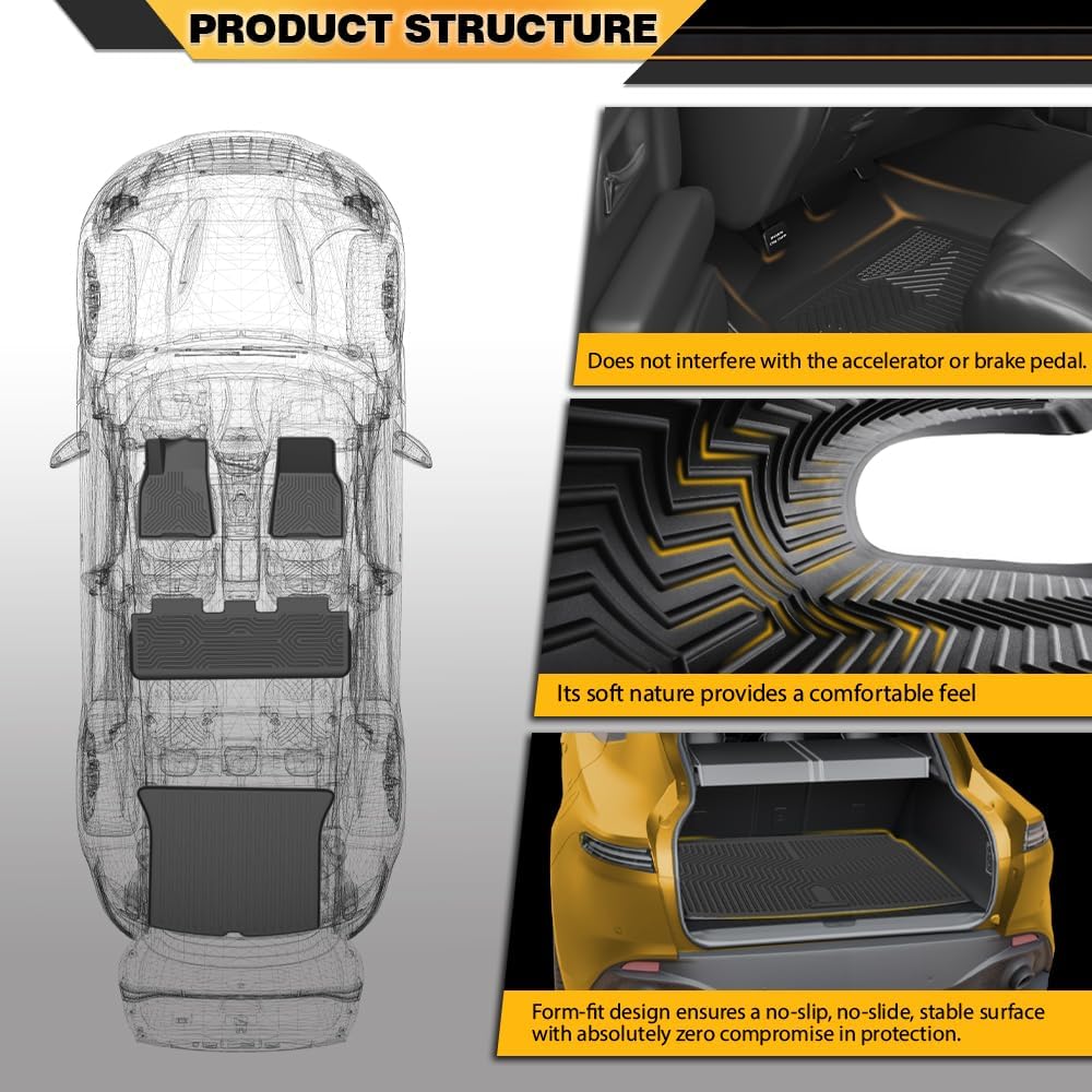 7PCS Cargo Liners Fit Tesla Model S 2021 2022 2023 2024 All Weather Protection TPE Floor Liners Front Rear Full Set Cargo Liner Black, alfombras para carro