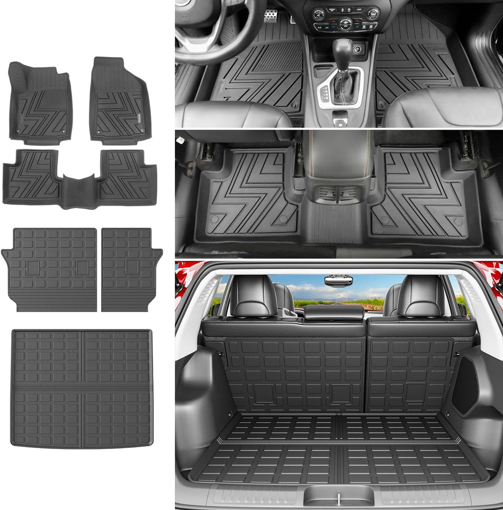 powoq Floor Mats Compatible with 2019-2023 Jeep Cherokee Cargo Mat Floor Liner Replacement for 2019-2023 Jeep Cherokee Accessories (Not for Grand Models) (Trunk Mat+Backrest Mat+Floor Mats)