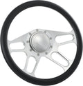 14'' Billet 4-Slot Half Wrap 9 Bolts Steering Wheel with 2'' Dish and Horn Button Compatible with Chevy, Ford, GM (Black)