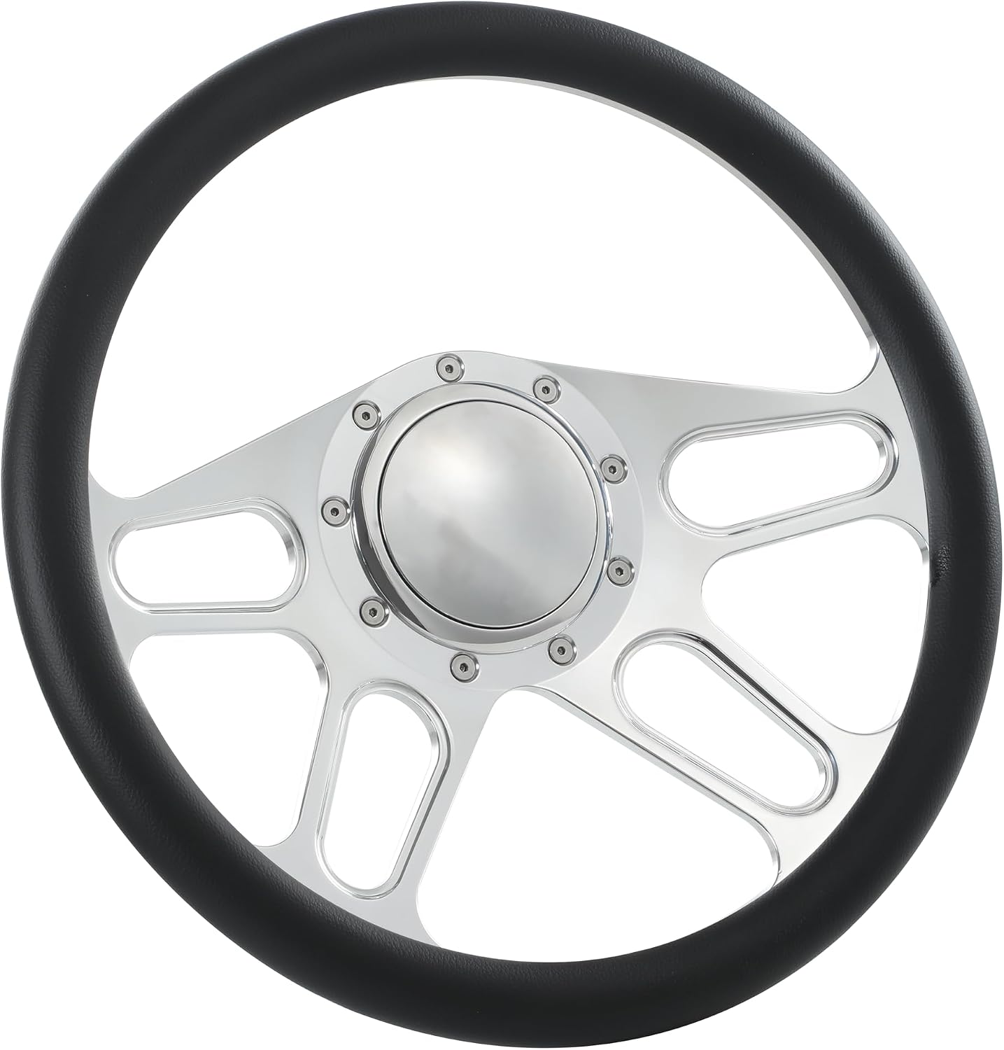 14'' Billet 4-Slot Half Wrap 9 Bolts Steering Wheel with 2'' Dish and Horn Button Compatible with Chevy, Ford, GM (Black)
