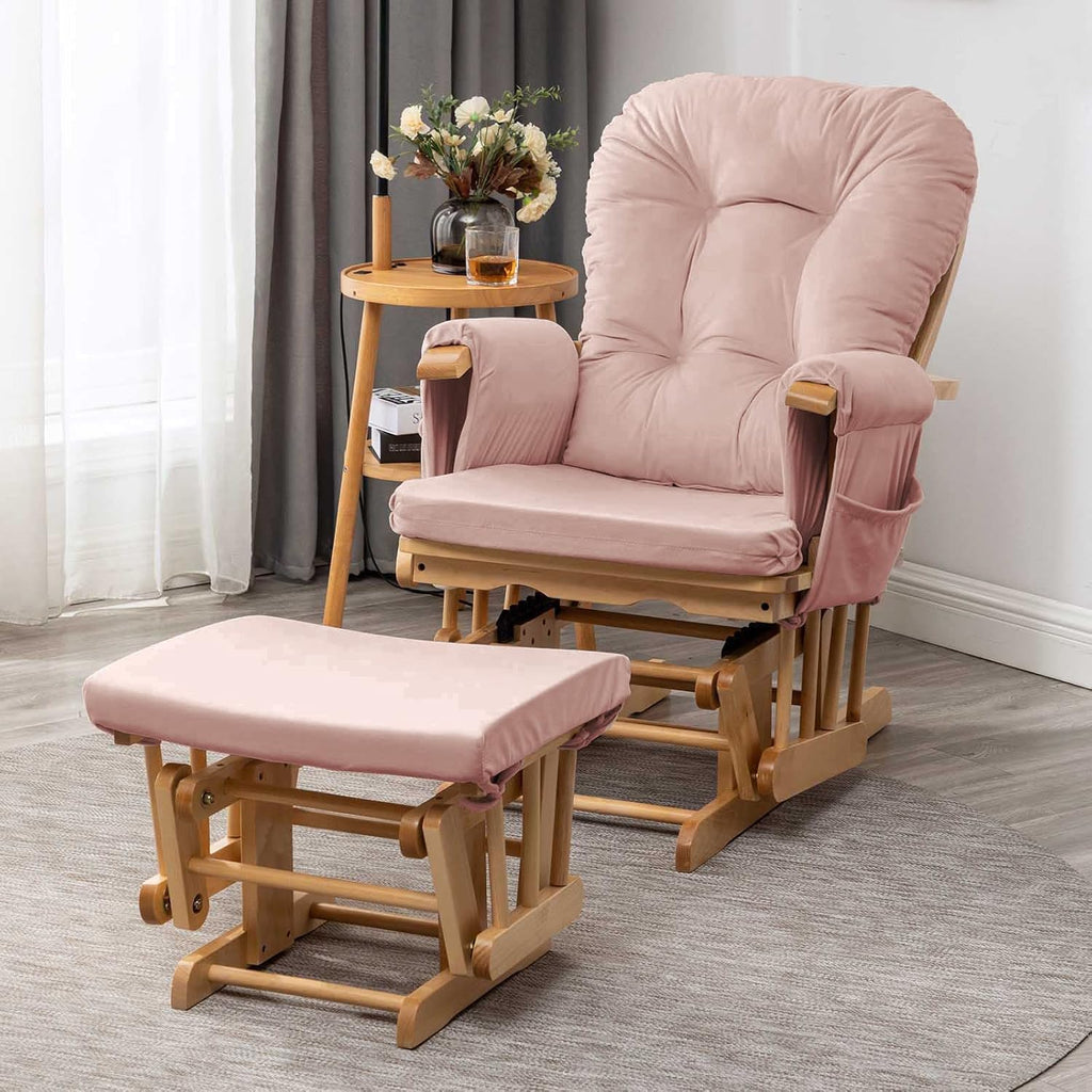 Paddie Glider Rocker Replacement Cushions Velvet with Storage, Rocking Chair Cushion Set with Ties, 5PCS, Pink