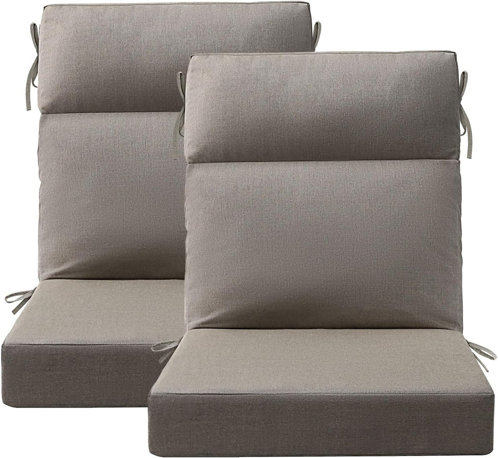 Unimatta Sunbrella Outdoor Separate High Back Cushion Seat Pads, 2-Pack 44 x 21 Inch Water-Repellent & Fade-Resistant Patio Furniture Cushions with Ties for Adirondack, Rocking Chairs, Cast Shale