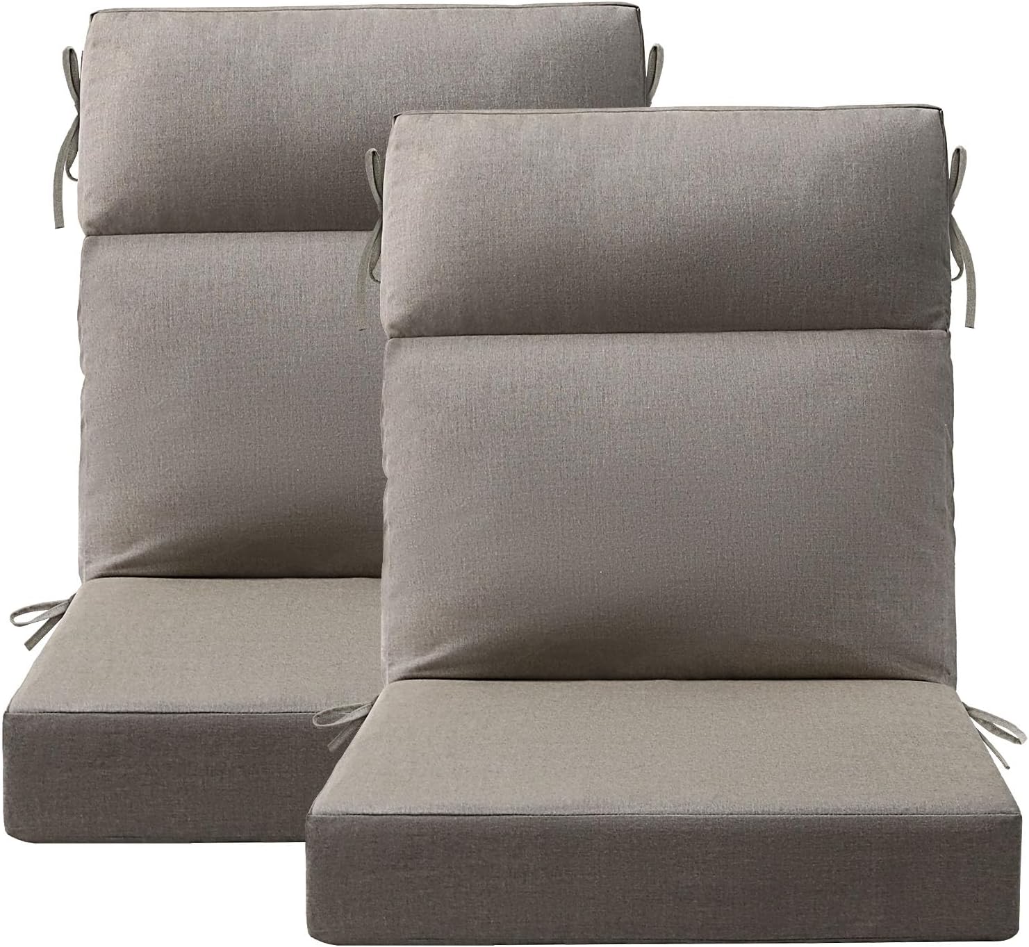 Unimatta Sunbrella Outdoor Separate High Back Cushion Seat Pads, 2-Pack 44 x 21 Inch Water-Repellent & Fade-Resistant Patio Furniture Cushions with Ties for Adirondack, Rocking Chairs, Cast Shale