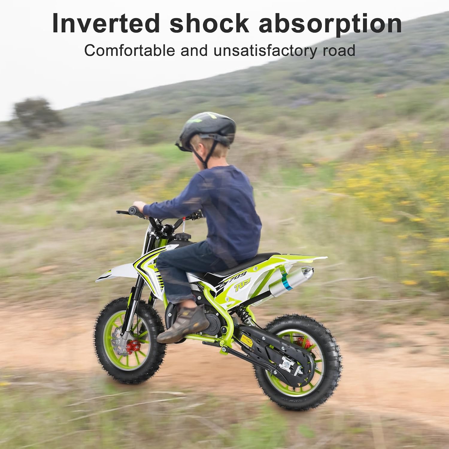49cc 2-Stroke Kids Dirt Bike, Gas Power Motocross, Off Road Mini Motorcycle, Pocket Motorbike with Front Rear Disc Brakes, Racing Max Speed 30KM/H (Red)
