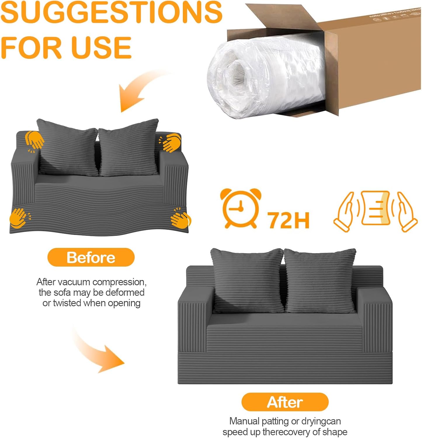 Erament Convertible Sofa Bed, Loveseat Folding Floor Futon Sleeper Sofa Couch Bed- Boneless Foldable Couch, Corduroy Pull Out Sofa Bed with 2 Pillows for Living Room & Bedroom