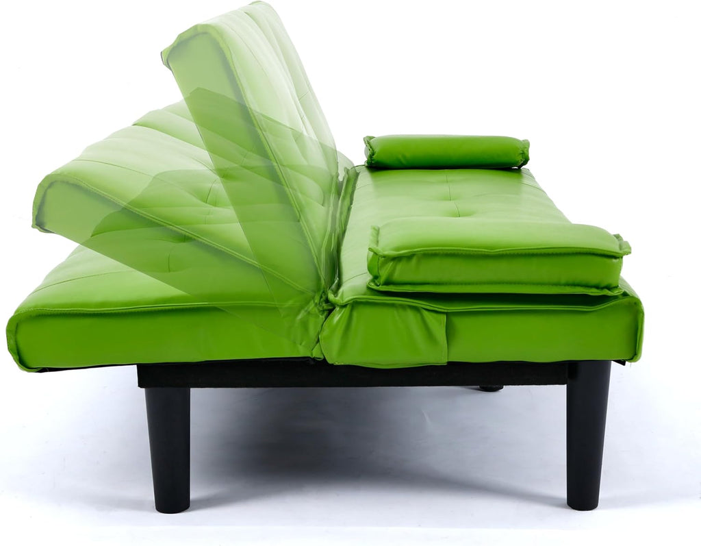 KEIKI 67' Convertible Sofa Bed with Cup Holder, 3 in 1 Futon Sofa Bed, PVC Sleeper Sofa Chair for Living Room, Office, Green