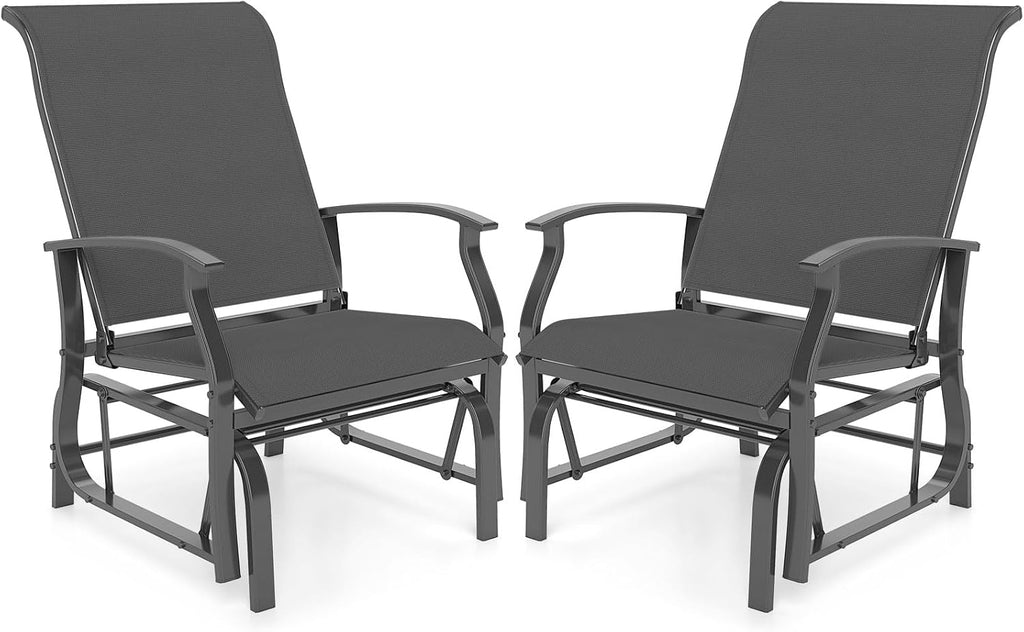 Tangkula Porch Gliders Set of 2, Outdoor Swing Glider Chairs with High Back, Breathable Mesh Fabric and Metal Frame, Patio Rocking Chairs for Backyard Garden Balcony Poolside (Grey)