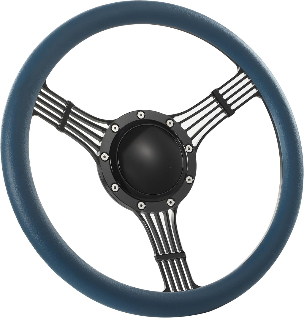 14'' Billet Banjo Half Wrap Steering Wheel with 9 Bolts 2'' Dish and Horn Button (Blue)