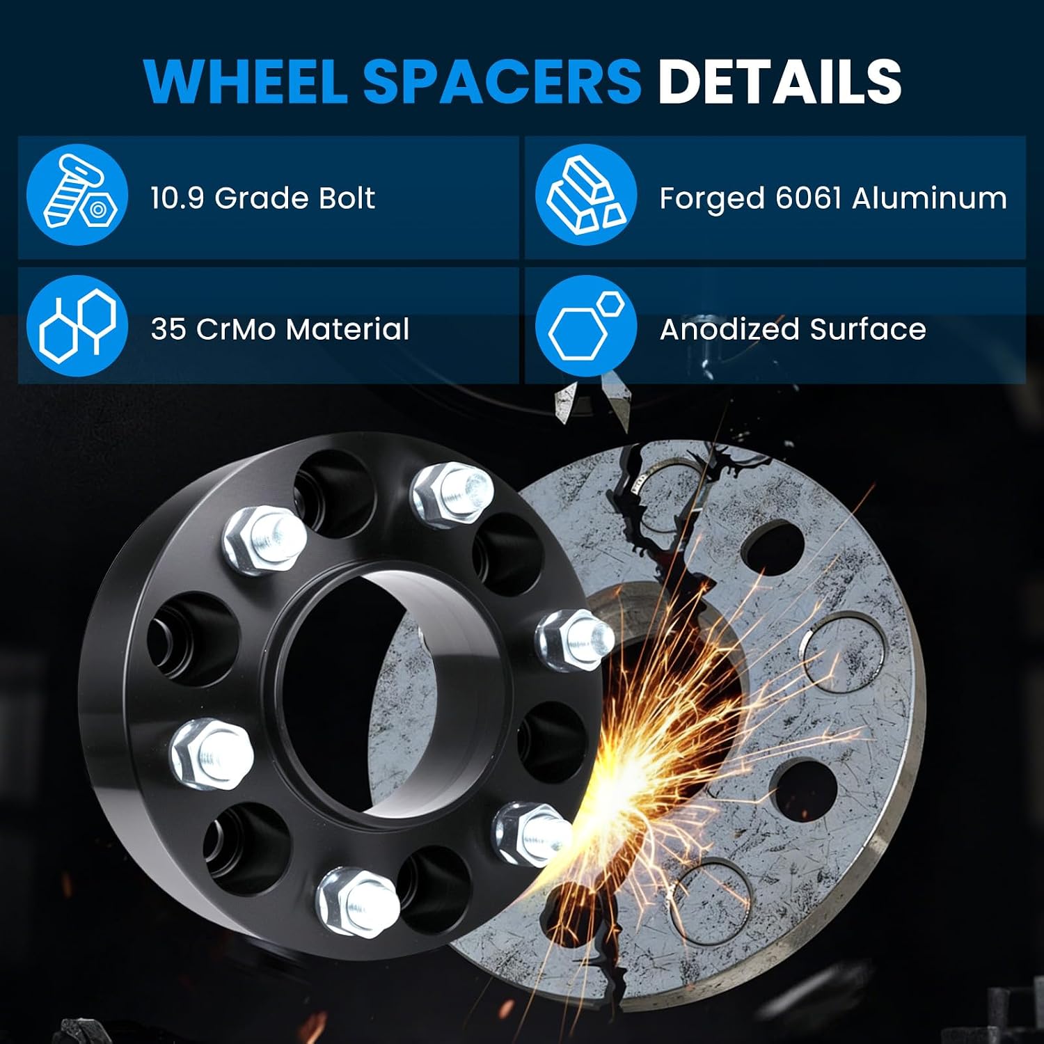 6x135 Wheel Spacers Hubcentric Real Forged Spacers Center Bore 87.1mm M14x2 Studs for 2004–2014 F-150 (2WD 4WD), 2'(50.8mm) 2003–2014 Expedition, 2003–2014 Navigator/Mark LT for 6 lug Set of 4 Black