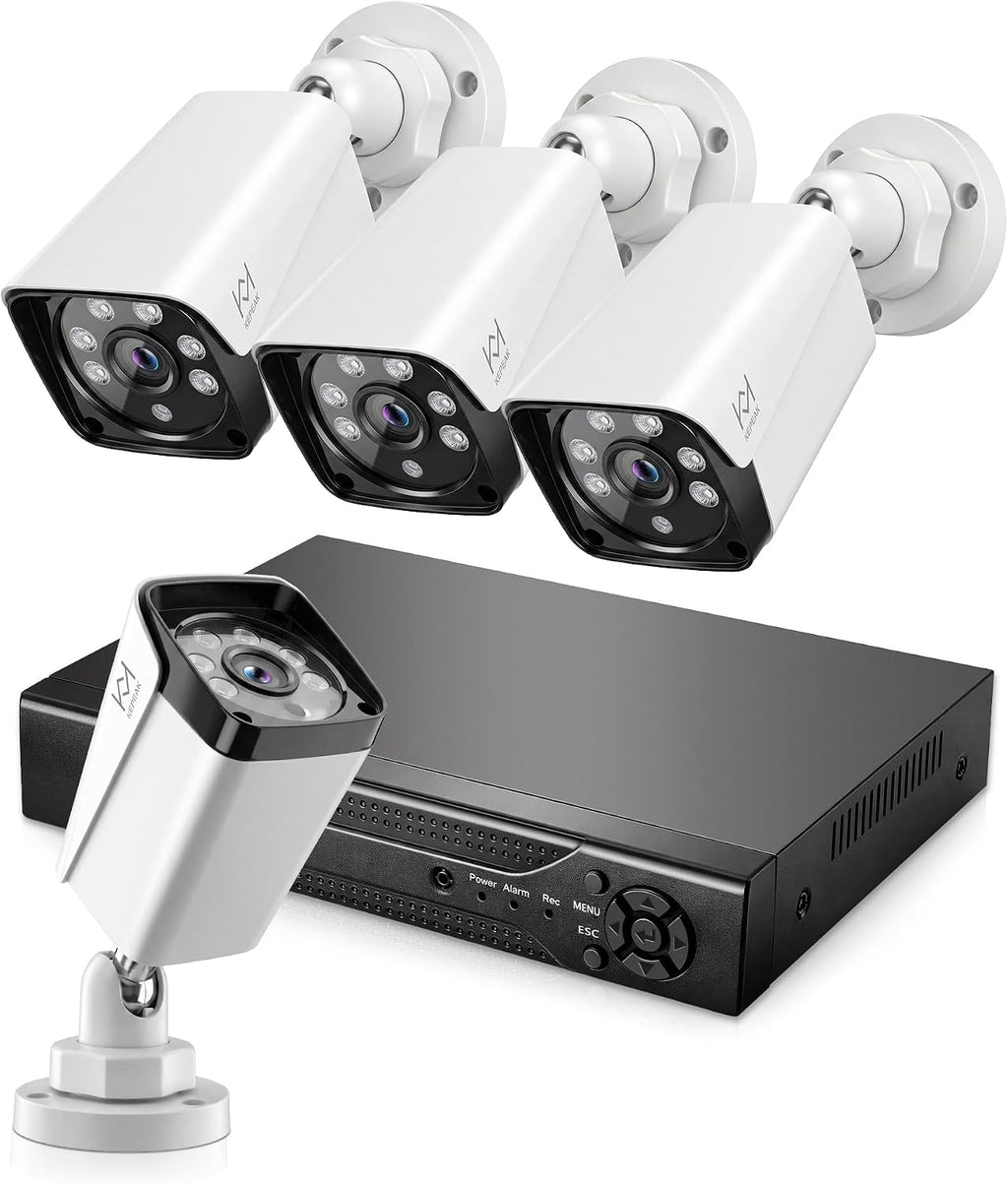 KEPEAK Wired Security Camera System Indoor Outdoor, Motion Detection, Remote Access, 4pcs 1080P Surveillance CCTV Cameras, H.265+ 4CH DVR(NO HDD)